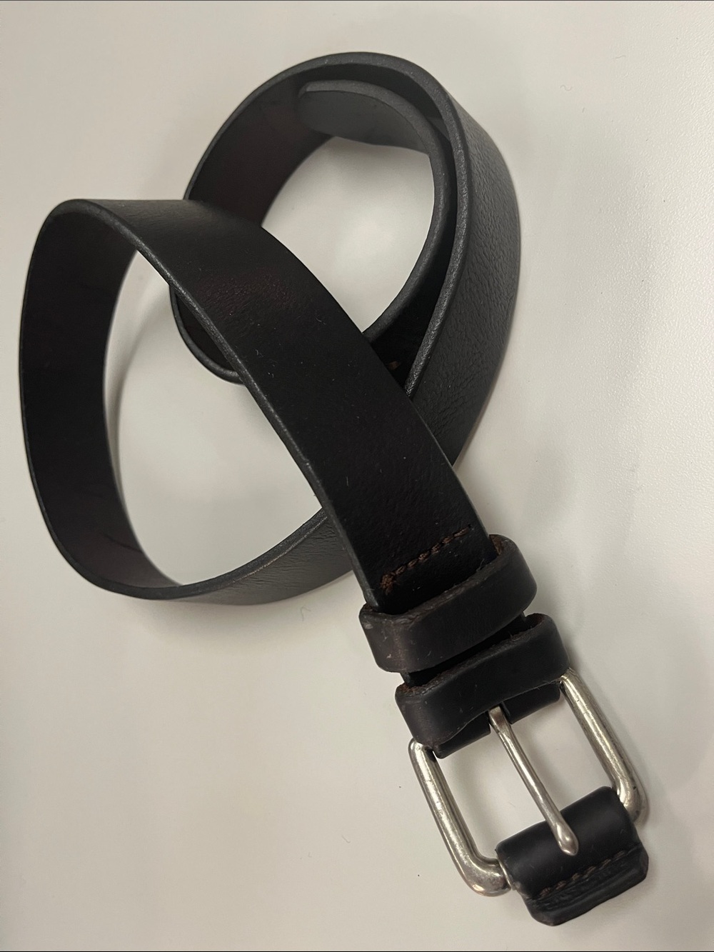 Structure Men's Deep Brown / Black Leather Belt Silver-Tone Brass Buckle